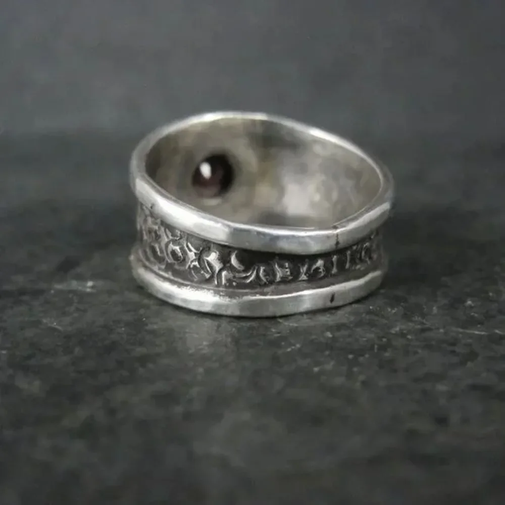 Gothic Sterling Garnet Ring Size 9 One of a Kind